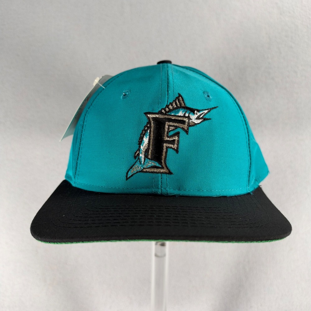 Vintage 90s Florida Marlins MLB Snapback Hat Eds West Teal Black NWT